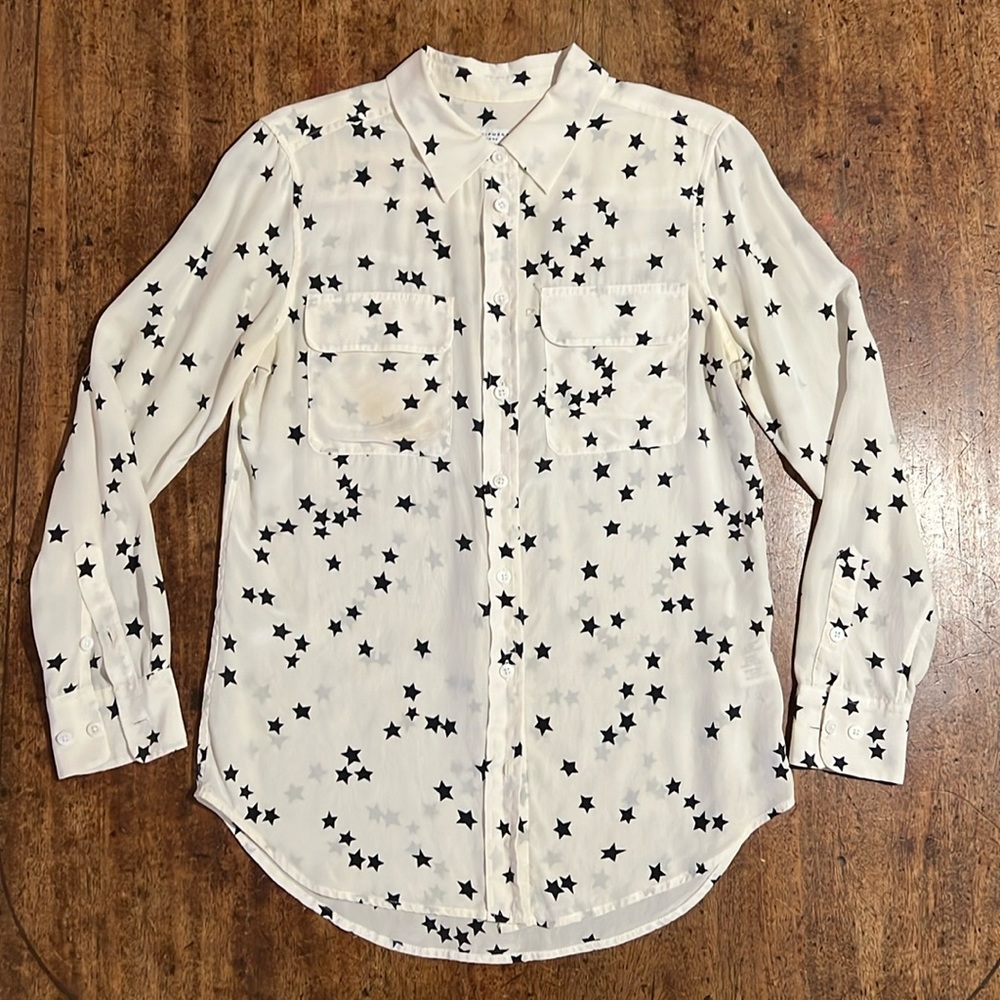 Equipment silk shirt classic star print blouse top xs